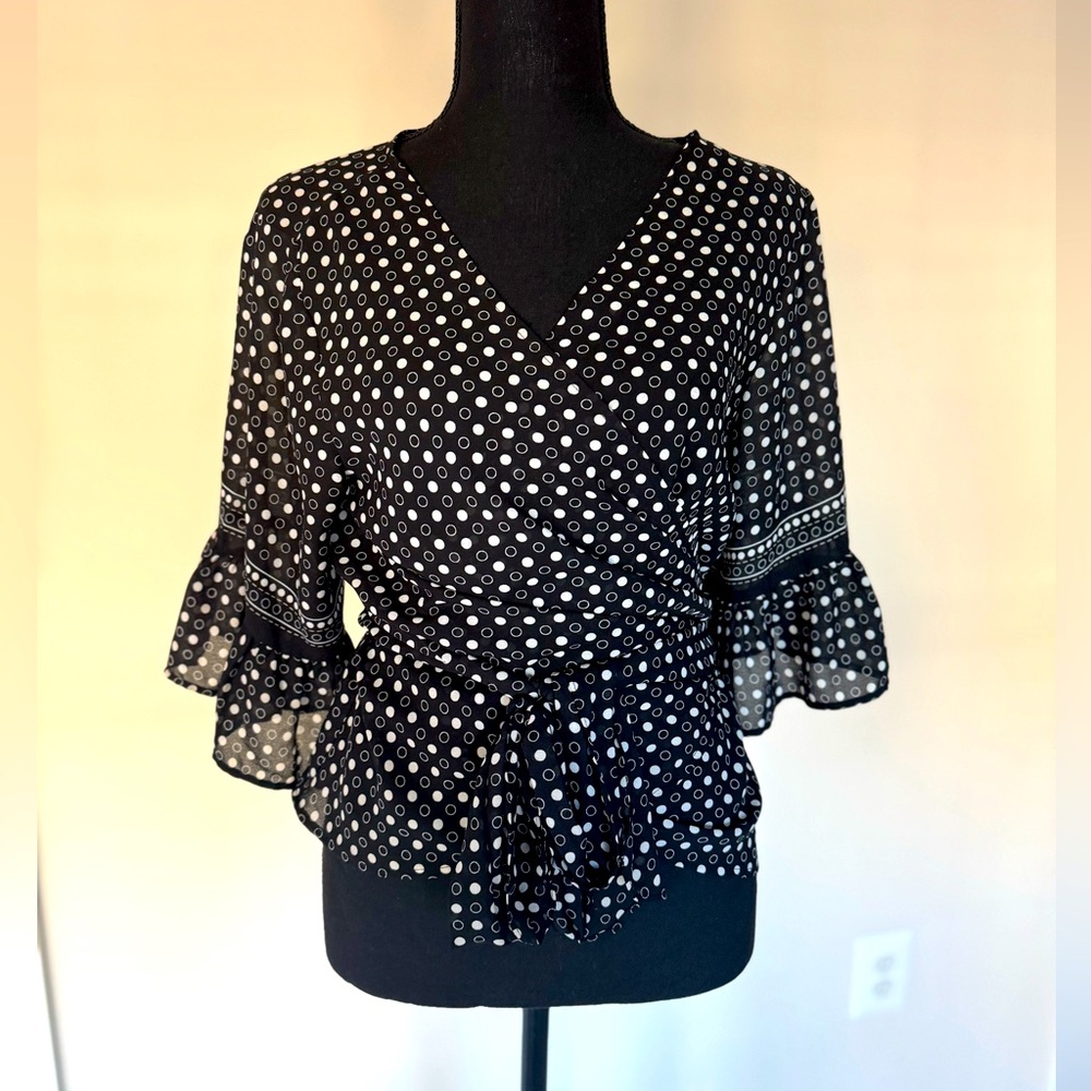 Max Studio Polka Dot Wrap Blouse Sz S